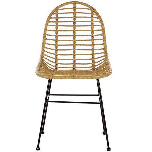 Synthetic Rattan and Metal Beige/Black Chair, 49x56x91cm
