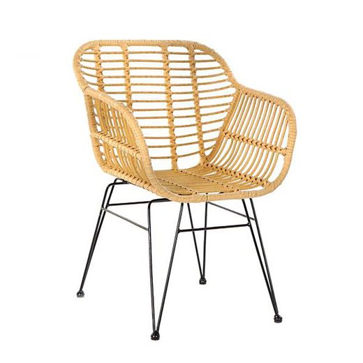 Silla de Exterior de Ratán Sintético y Metal Beige/Negra, 57x62x81 cm