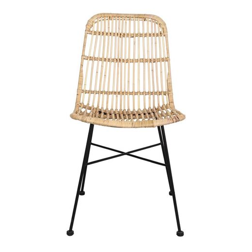 Rattan and steel chair in natural, 44 x 58 x 86 cm | Maresca