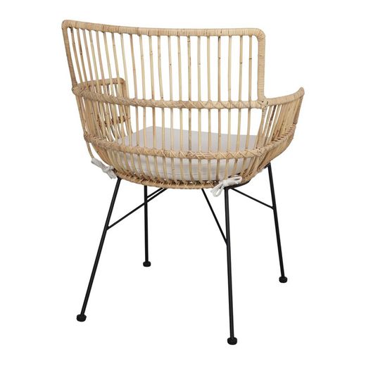 Rattan and steel chair in natural, 68 x 57 x 88 cm | Nassau