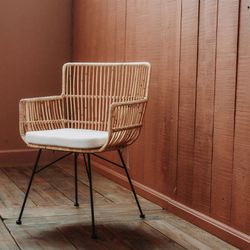 Rattan and steel chair in natural, 68 x 57 x 88 cm | Nassau