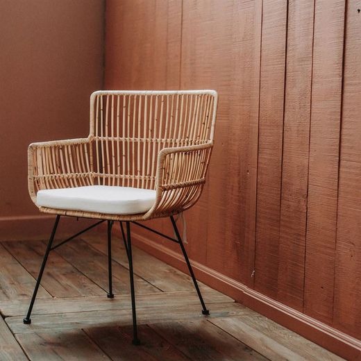 Rattan and steel chair in natural, 68 x 57 x 88 cm | Nassau