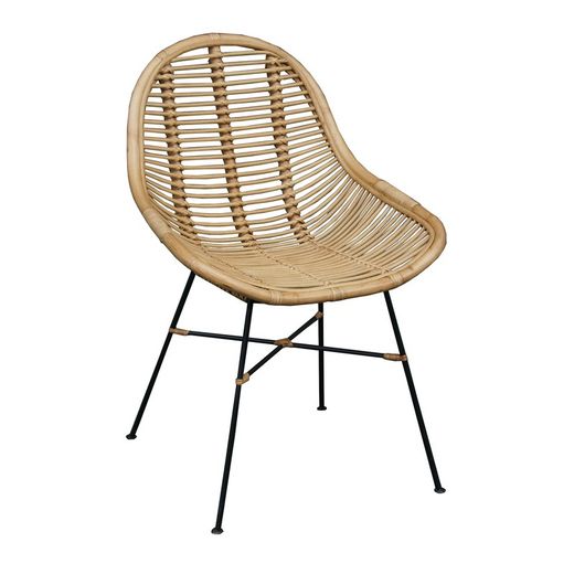 Cadeira de vime e ferro natural e preto, 56 x 69 x 86 cm | parma
