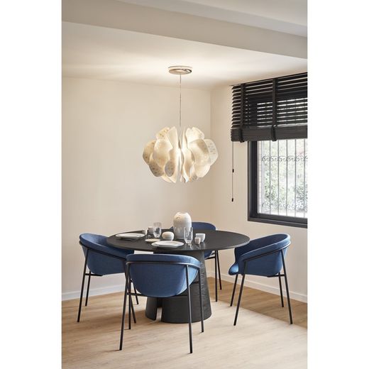 Dunkelblauer Stoffstuhl, 59 x 66,5 x 79 cm | Umarmung