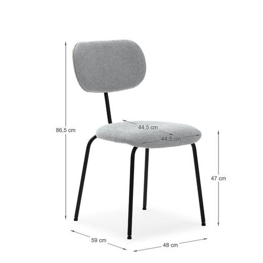 Grijze stoffen stoel, 48 x 59 x 86,5 cm | Streepje