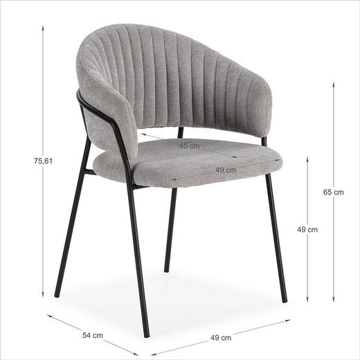 Fabric chair in grey, 51.5 x 60 x 76 cm | Leticia