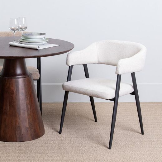 Fabric and steel chair in cream and black, 56 x 60 x 81 cm