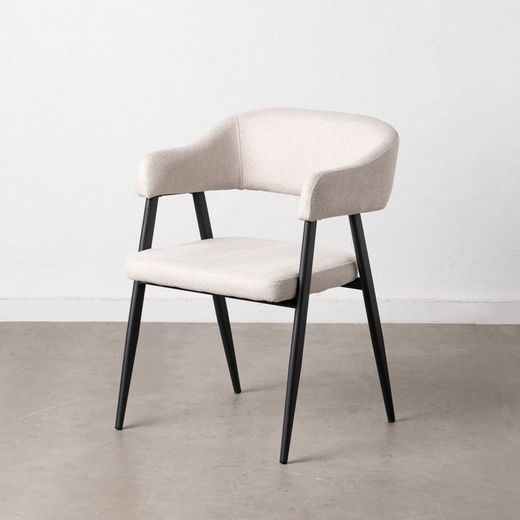 Fabric and steel chair in cream and black, 56 x 60 x 81 cm