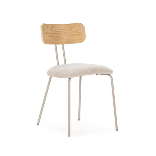 Silla de tejido y madera en beige y color roble, 43,5 x 51,5 x 77 cm | Olimpia