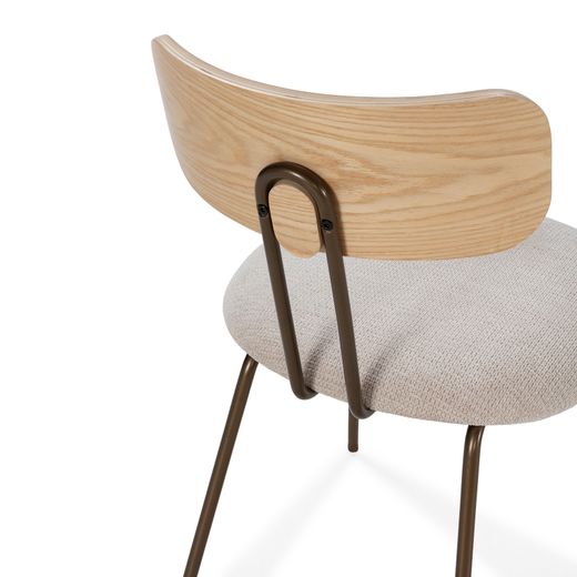 Fabric and wood chair in beige and oak color, 43.5 x 51.5 x 77 cm | Olimpia