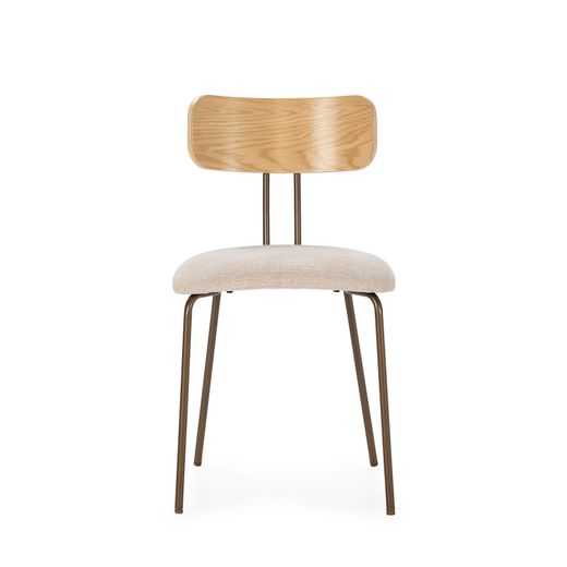 Fabric and wood chair in beige and oak color, 43.5 x 51.5 x 77 cm | Olimpia