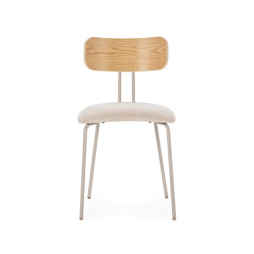 Fabric and wood chair in beige and oak color, 43.5 x 51.5 x 77 cm | Olimpia