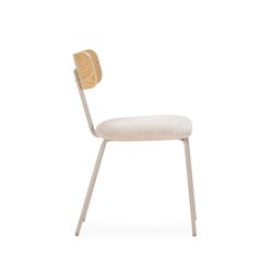 Fabric and wood chair in beige and oak color, 43.5 x 51.5 x 77 cm | Olimpia