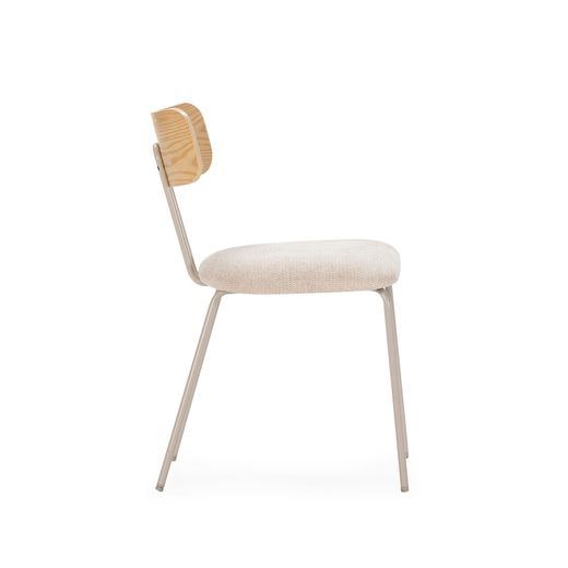 Fabric and wood chair in beige and oak color, 43.5 x 51.5 x 77 cm | Olimpia