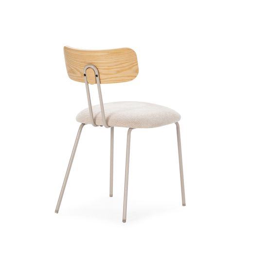 Fabric and wood chair in beige and oak color, 43.5 x 51.5 x 77 cm | Olimpia