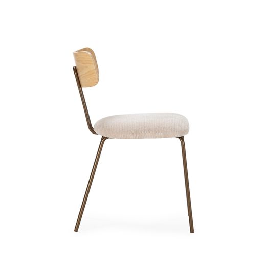 Fabric and wood chair in beige and oak color, 43.5 x 51.5 x 77 cm | Olimpia