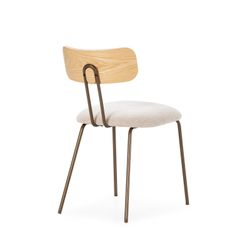 Fabric and wood chair in beige and oak color, 43.5 x 51.5 x 77 cm | Olimpia