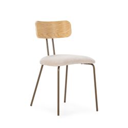 Fabric and wood chair in beige and oak color, 43.5 x 51.5 x 77 cm | Olimpia