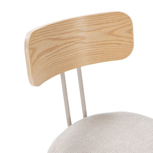Fabric and wood chair in beige and oak color, 43.5 x 51.5 x 77 cm | Olimpia