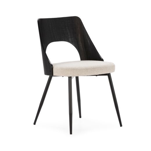 Silla de tejido y madera en beige y negro, 49,5 x 53,5 x 79,5 cm | Gilda