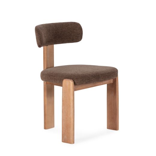 Silla de tejido y madera en marrón y color roble lavado, 55,5 x 54,5 x 78 cm | Nadia