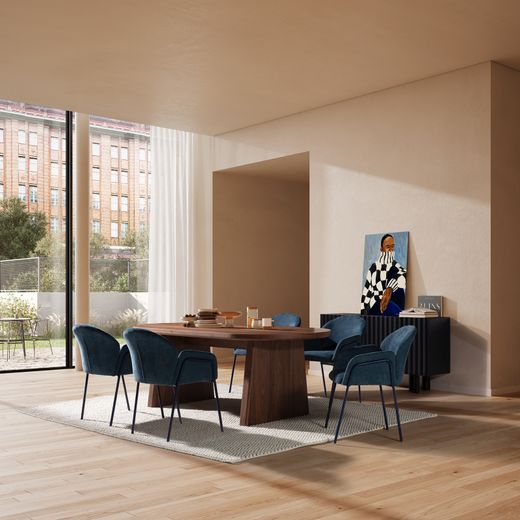 Fabric and metal chair in blue, 65 x 61 x 84 cm | Aslin