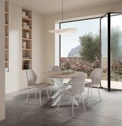 Beige fabric and metal chair, 49 x 58 x 86 cm | Ansu