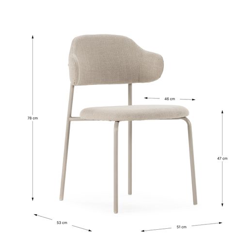 Beige fabric and metal chair, 51 x 53 x 78 cm | Adriel