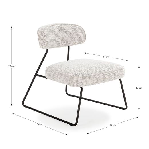 Chaise en tissu blanc et métal, 67 x 74 x 72 cm | Elon