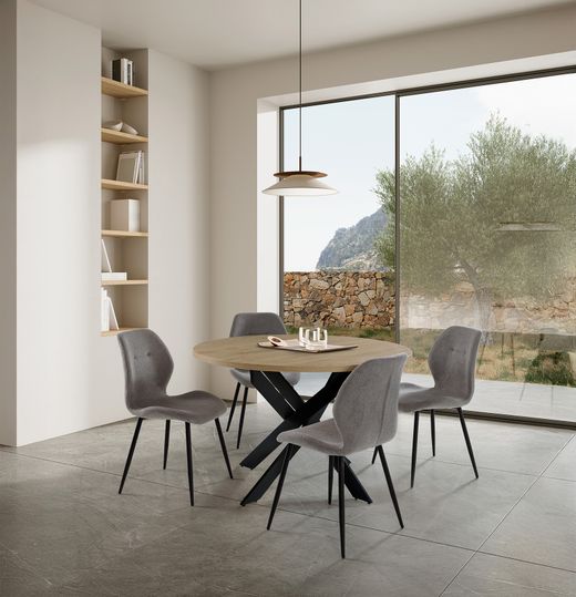 Fabric and metal chair in grey, 49 x 58 x 86 cm | Ansu