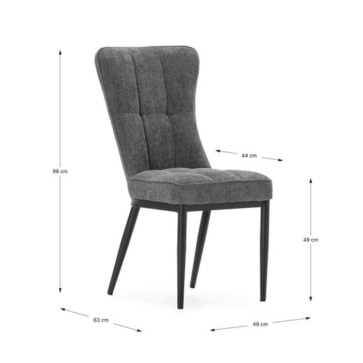 Fabric and metal chair in grey, 49 x 63 x 98 cm | Damon