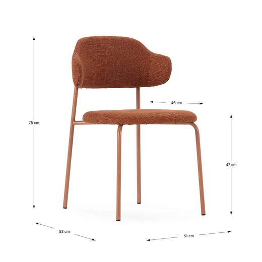 Stuhl aus terrakottafarbenem Stoff und Metall, 51 x 53 x 78 cm | Adriel