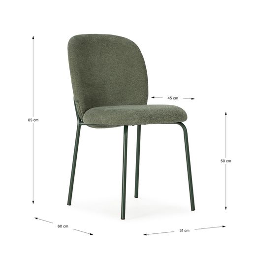 Fabric and metal chair in green, 51 x 60 x 85 cm | Daia
