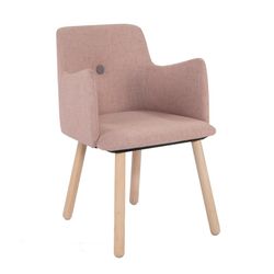 Sedia in tessuto rosa e gambe in legno, 53 x 51 x 70/83 cm