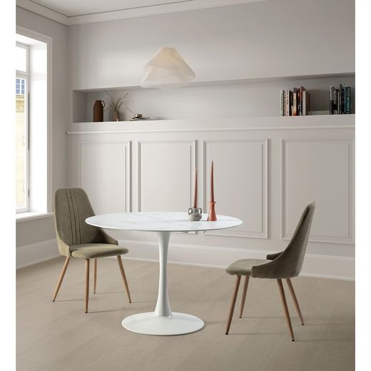 Fabric and metal chair in beige and natural, 50 x 57 x 91 cm | seoul