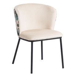 Velvet and steel chair in cream and multicolor, 58 x 52 x 77 cm