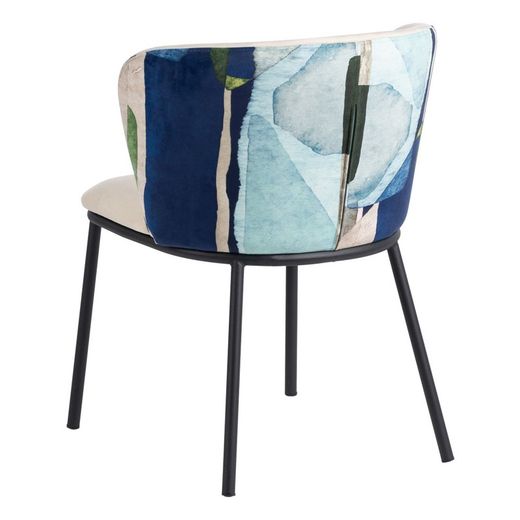 Stoel van fluweel en staal in crème en veelkleurig, 58 x 52 x 77 cm