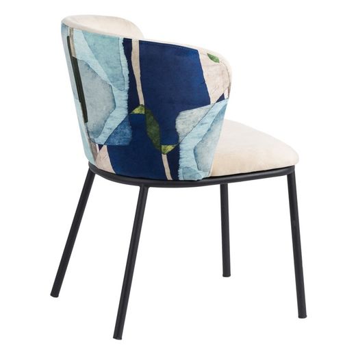 Stoel van fluweel en staal in crème en veelkleurig, 58 x 52 x 77 cm