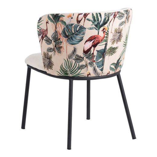 Velvet and steel chair in cream and multicolor, 58 x 52 x 77 cm