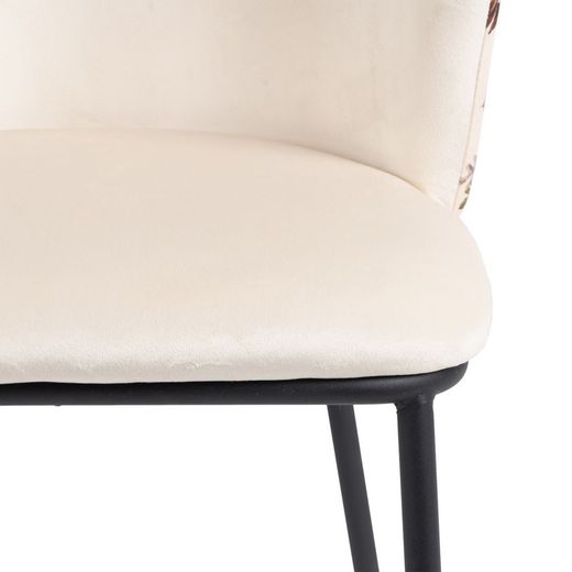 Velvet and steel chair in cream and multicolor, 58 x 52 x 77 cm