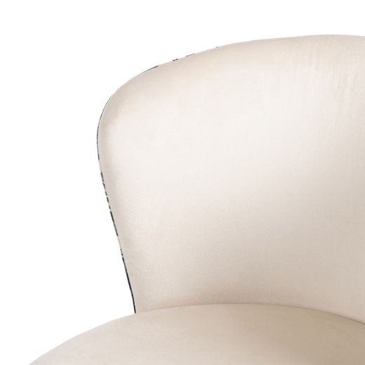Velvet and steel chair in cream and multicolor, 58 x 52 x 77 cm