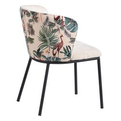 Velvet and steel chair in cream and multicolor, 58 x 52 x 77 cm