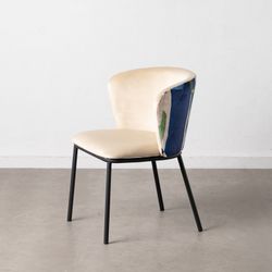 Stoel van fluweel en staal in crème en veelkleurig, 58 x 52 x 77 cm