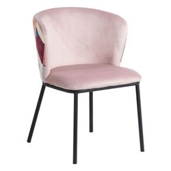 Velvet and steel chair in pink and multicolor, 58 x 52 x 77 cm