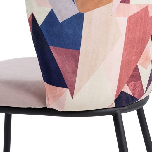 Velvet and steel chair in pink and multicolor, 58 x 52 x 77 cm
