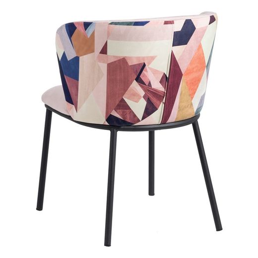 Velvet and steel chair in pink and multicolor, 58 x 52 x 77 cm
