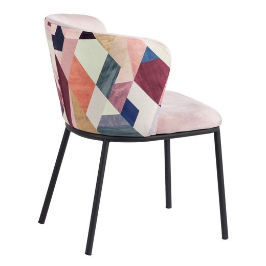 Velvet and steel chair in pink and multicolor, 58 x 52 x 77 cm