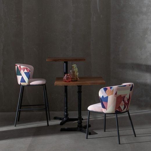 Velvet and steel chair in pink and multicolor, 58 x 52 x 77 cm
