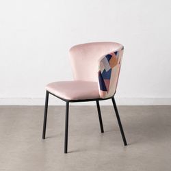 Velvet and steel chair in pink and multicolor, 58 x 52 x 77 cm