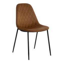Velvet and metal chair in camel and black, 46 x 51 x 83.5 cm